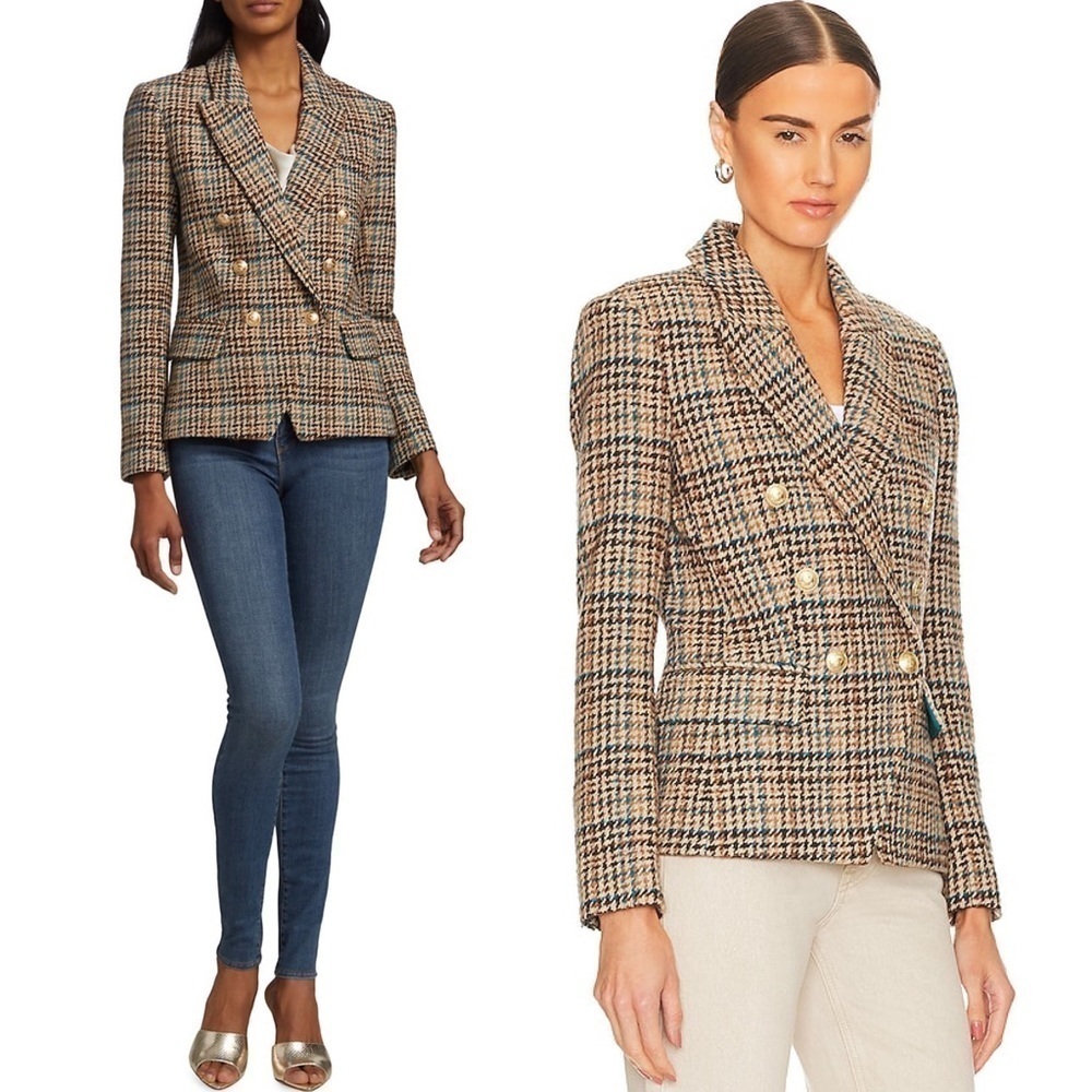 NWT L’AGENCE Kenzie Tweed Plaid Check Double Breasted Wool Academia Blazer 2 - Picture 2 of 16